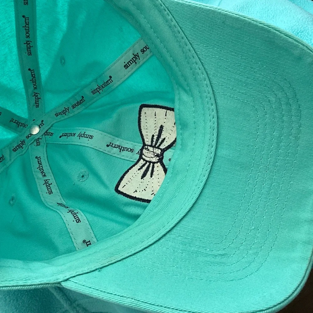 NWT Simply Southern Hat Cap Womens Ladies Adjustable Teal Pink Glitter Bow Tie - Picture 4 of 6